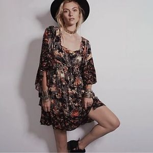 Free People Heart of Gold Bell Sleeve Floral Boho Mini Dress
